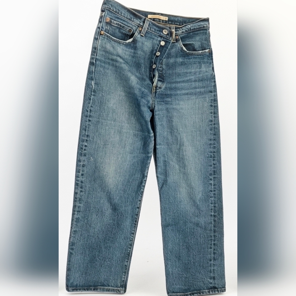 Levi’s Ribcage Straight Jeans Size 29 High Rise Button Fly Blue Denim Mom Jean - Picture 4 of 12